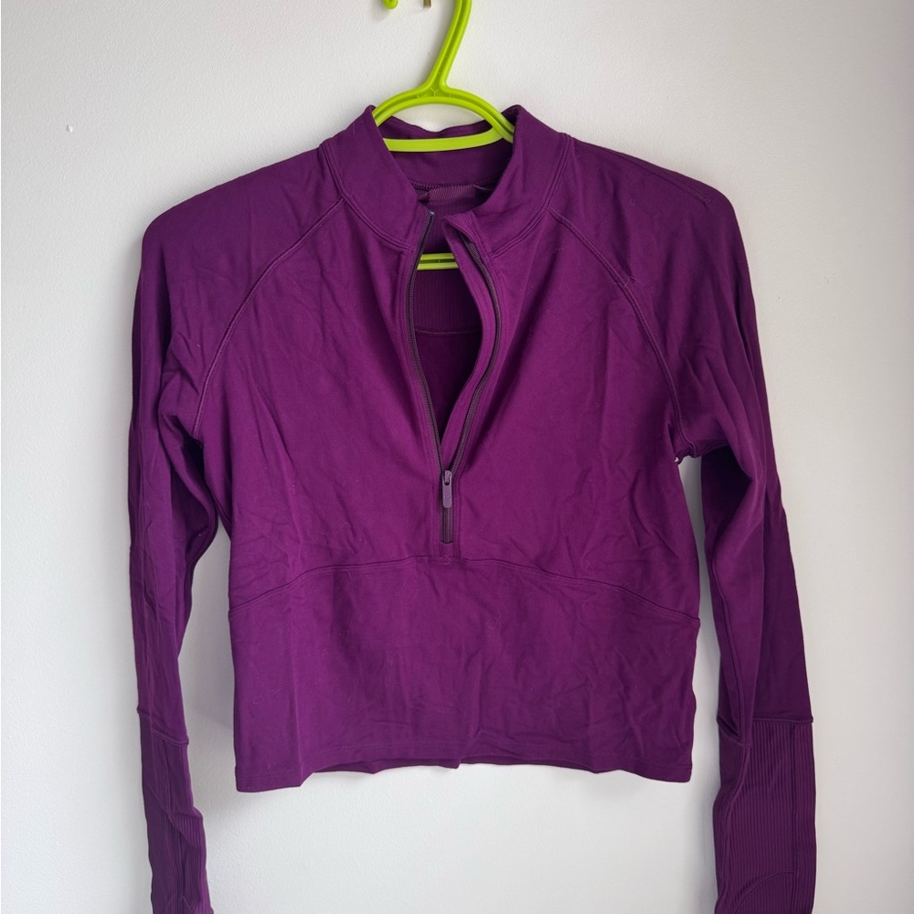 Lululemon Athletica Purple Long Sleeve Crop Top with Mandarin Collar